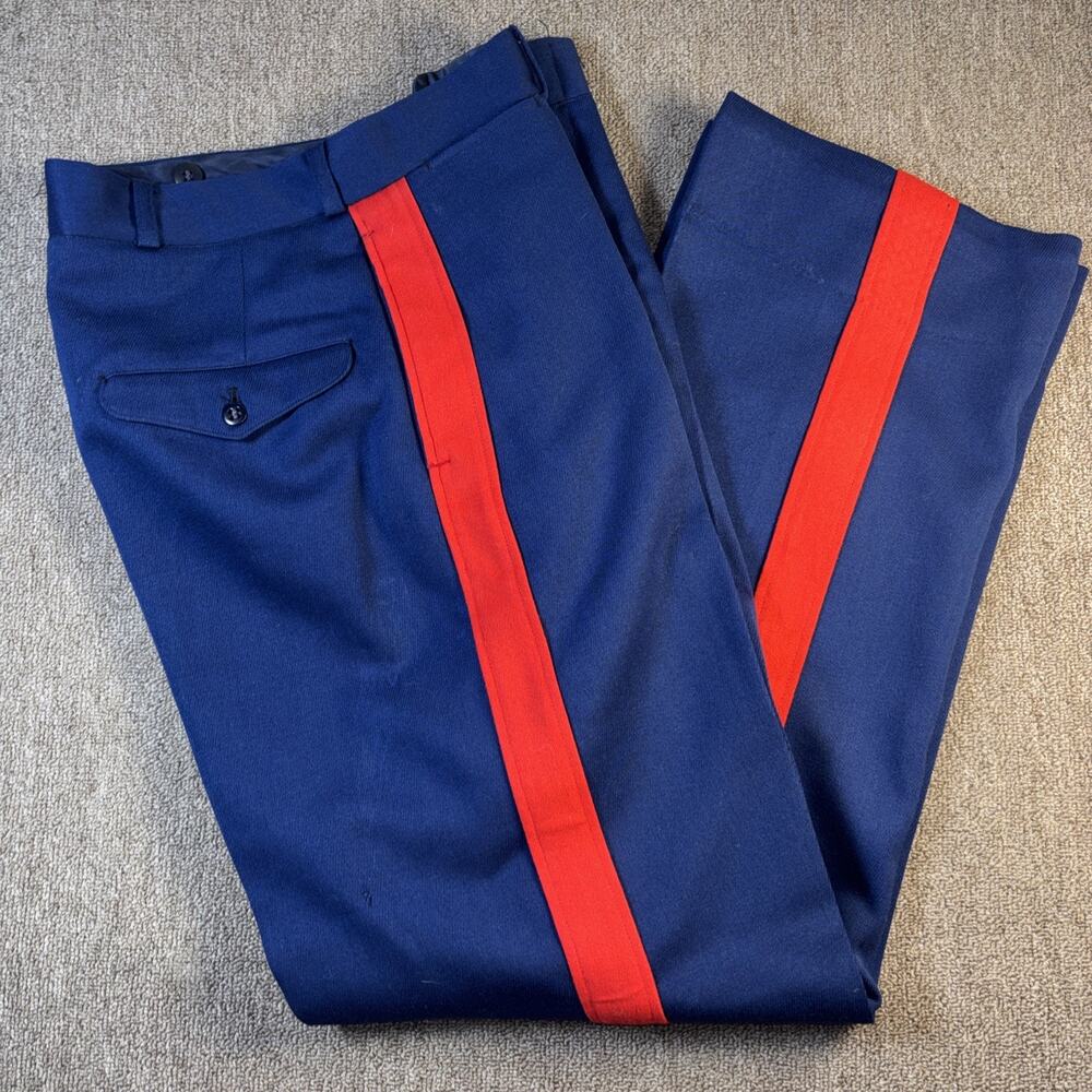 Vintage Military Dress Uniform Pants Red Stripe Talon Zip Navy Blue 31x31